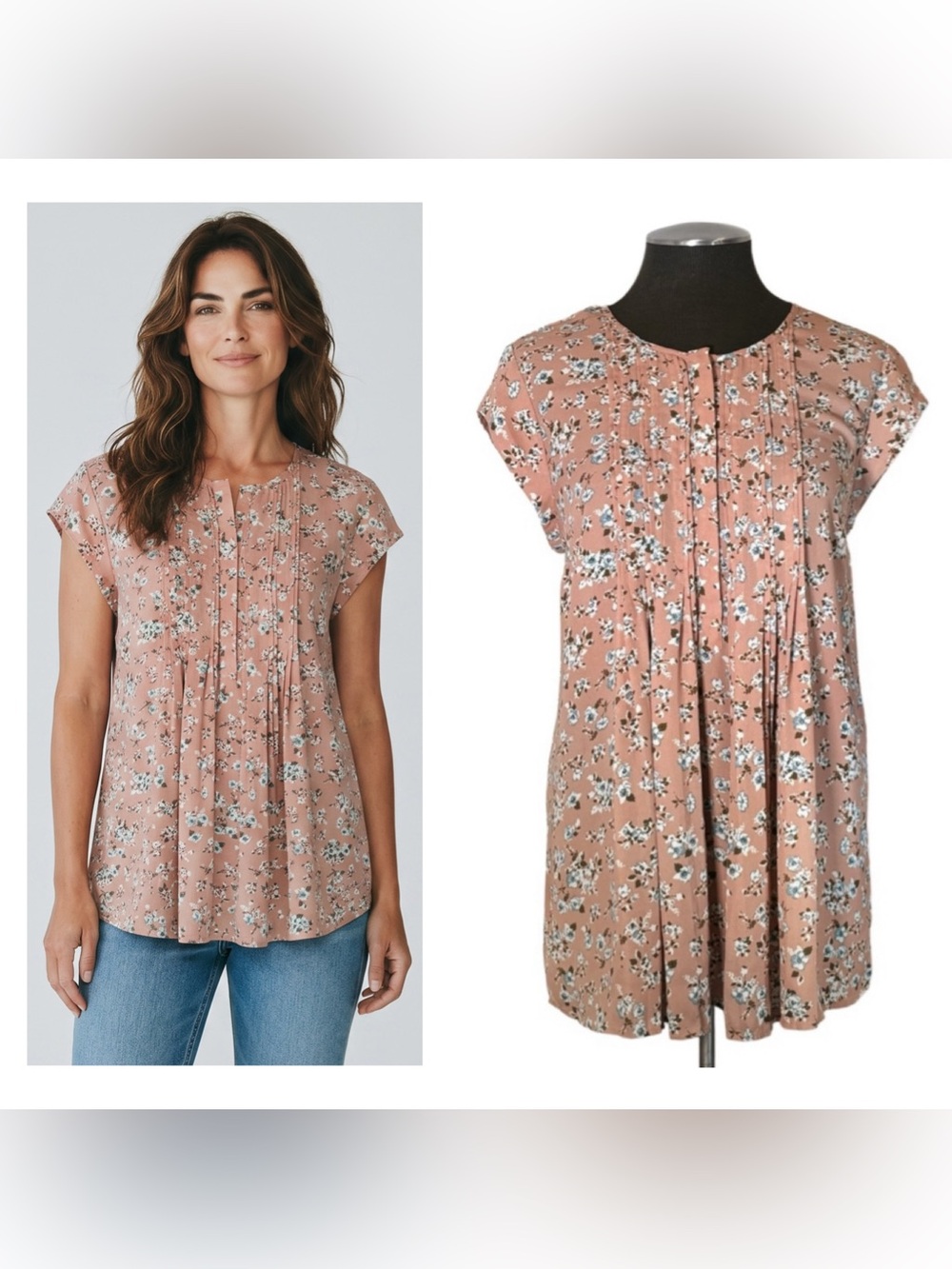 🆕 DR2 – Floral Pintuck Cap Sleeve Pullover Top – Medium